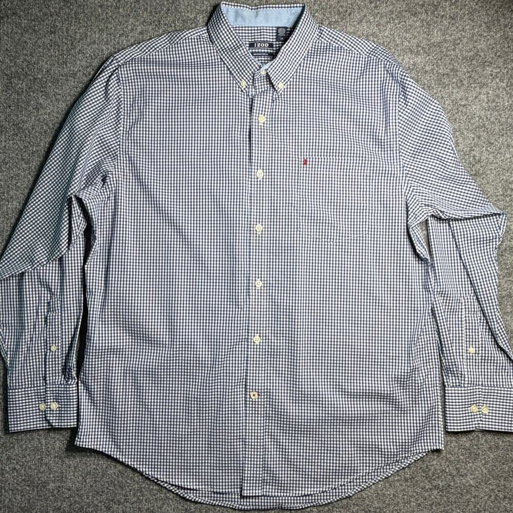 IZOD Men’s Large Blue Gingham Non-Iron Stretch Button Down Shirt
